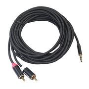 REXLIS 3635 Cavo audio intrecciato in cotone nero con spina placcata oro da maschio a doppio RCA da 3,5 mm per altoparlante attivo con interfaccia di ingresso RCA, lunghezza: 10 m, Length: 10m