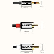 REXLIS 3635 Cavo audio intrecciato in cotone nero con spina placcata oro da maschio a doppio RCA da 3,5 mm per altoparlante attivo con interfaccia di ingresso RCA, lunghezza: 10 m, Length: 10m