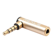 REXLIS BK3567 3,5 mm maschio + 3,5 mm femmina a forma di L gomito a 90 gradi spina placcata oro adattatore di estensione interfaccia audio dorata per dispositivi con interfaccia da 3,5 mm, supporto auricolari con microfono, Gold