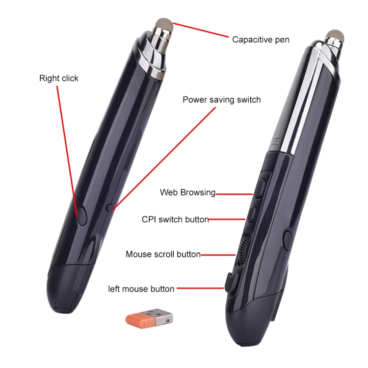 PR-08 Mouse ottico wireless intelligente a 6 tasti con penna stilo e funzione laser, Laser Function Blue, Laser Function Red, Laser Function White, Laser Function Black, Laser Function Grey
