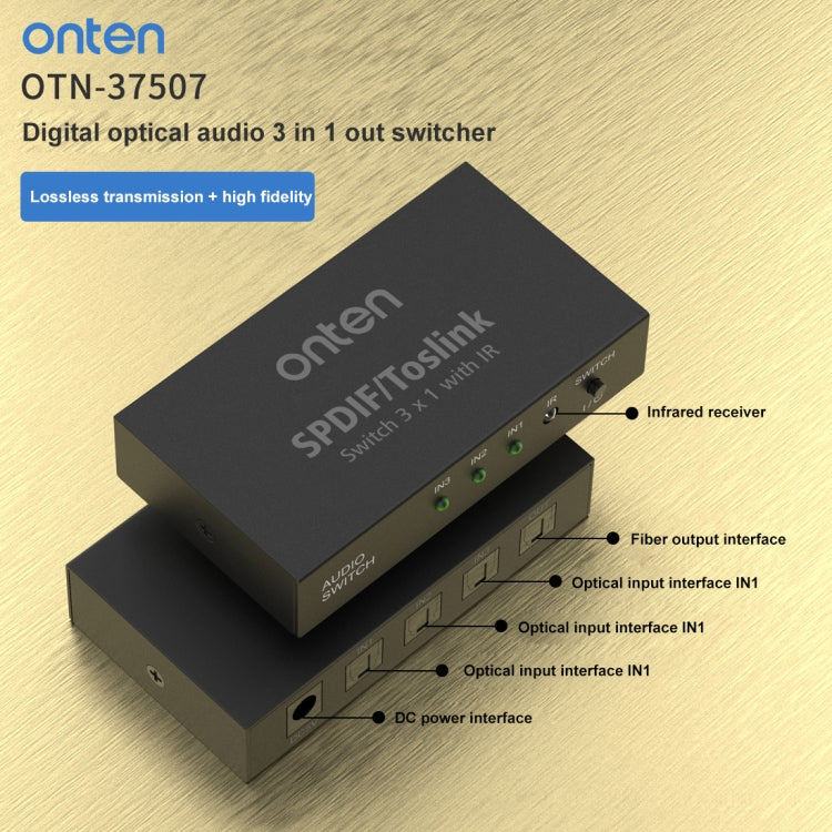 Onten 37507 Connettore per altoparlante commutatore audio ottico digitale 3 ingressi 1 uscita, 37507