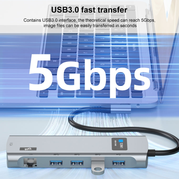 Adattatore HUB USB-C 12 in 1 con docking station a gomito