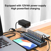Splitter HUB USB 3.0 11 in 1 con interruttore indipendente e alimentatore 12V 4A, 11 USB 3.0