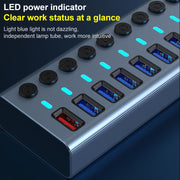 Splitter HUB USB 3.0 11 in 1 con interruttore indipendente e alimentatore 12V 4A, 11 USB 3.0
