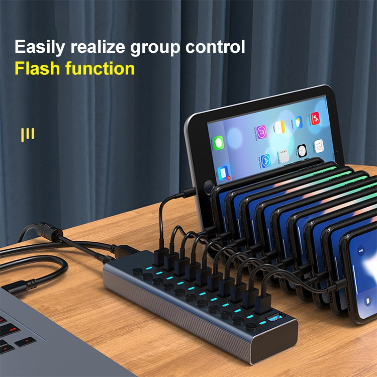 Splitter HUB USB 3.0 11 in 1 con interruttore indipendente e alimentatore 12V 4A, 11 USB 3.0