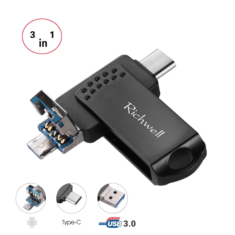 Richwell Disco Flash in Metallo 3 in 1 32G Type-C + Micro USB + USB 3.0 con Funzione OTG