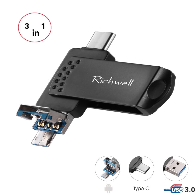 Richwell Disco Flash in Metallo 3 in 1 32G Type-C + Micro USB + USB 3.0 con Funzione OTG