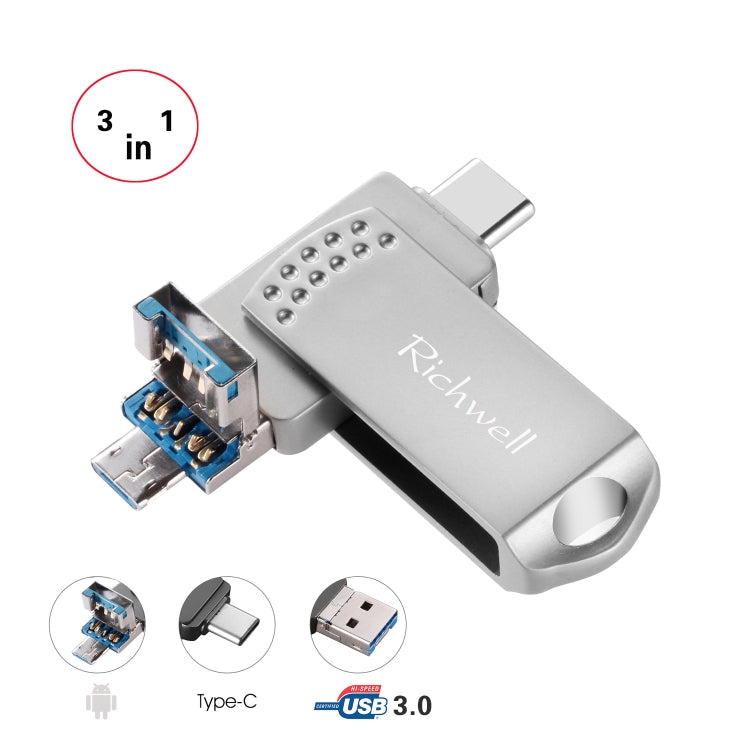 Richwell Disco Flash in Metallo 3 in 1 32G Type-C + Micro USB + USB 3.0 con Funzione OTG