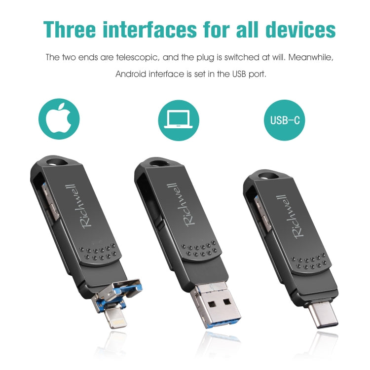 Disco flash in metallo Richwell 32G Type-C + 8 pin + USB 3.0 con funzione OTG