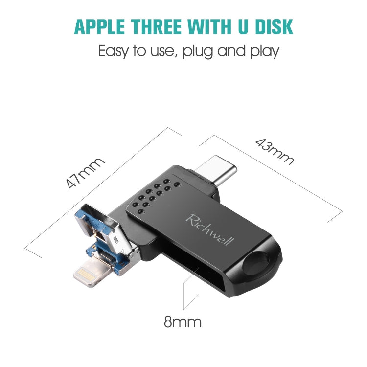 Disco flash in metallo Richwell 32G Type-C + 8 pin + USB 3.0 con funzione OTG
