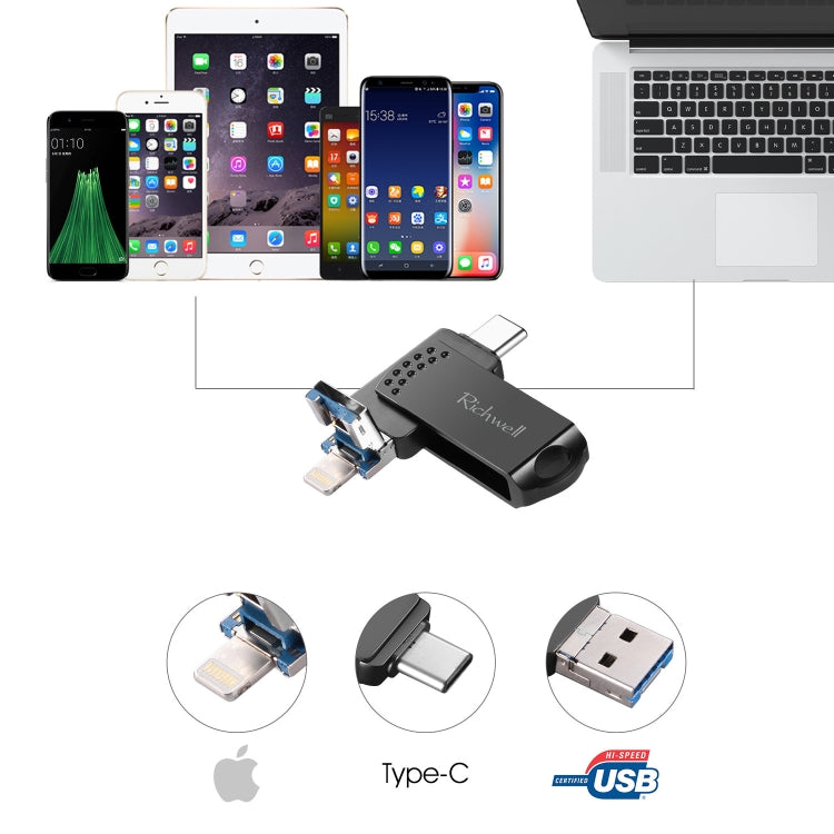 Disco flash in metallo Richwell 32G Type-C + 8 pin + USB 3.0 con funzione OTG