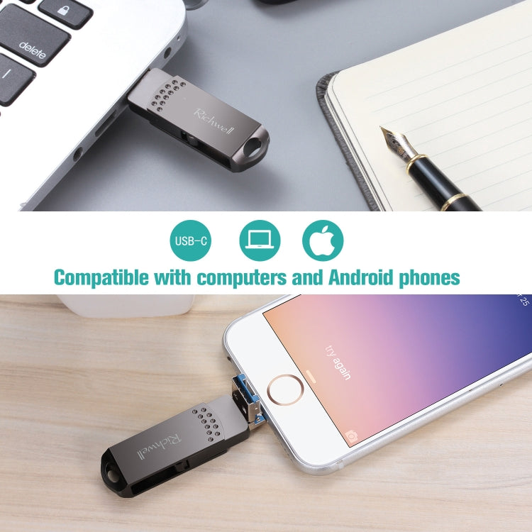 Disco flash in metallo Richwell 32G Type-C + 8 pin + USB 3.0 con funzione OTG