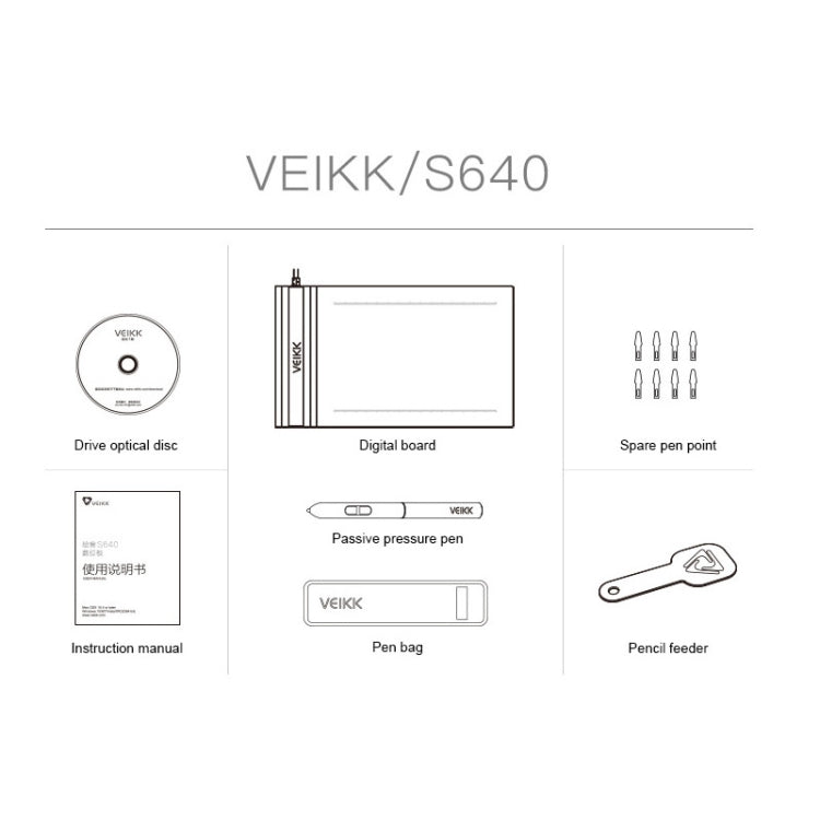 Tavoletta grafica elettronica VEIKK S640 6x4 pollici 5080 LPI, S640