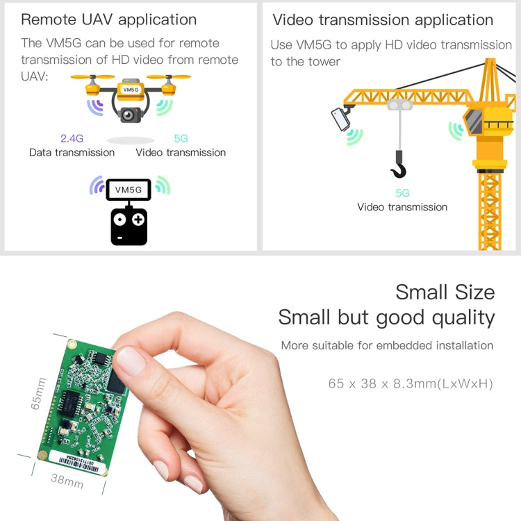 Modulo WiFi dual band VM5G 1200 Mbps 2,4 GHz e 5 GHz con 4 antenne, supporto trasmissione trasparente livello IP/livello MAC, applicato a ripetitore/bridge e AP e trasmissione video remota