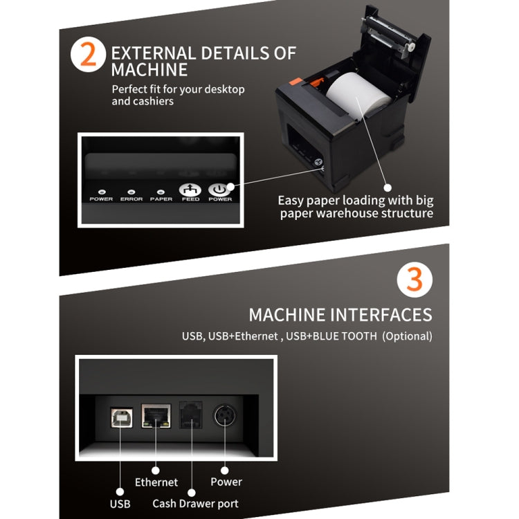 Stampante termica per ricevute da 80 mm con taglierina automatica USB ZJ-8360, ZJ-8360 USB