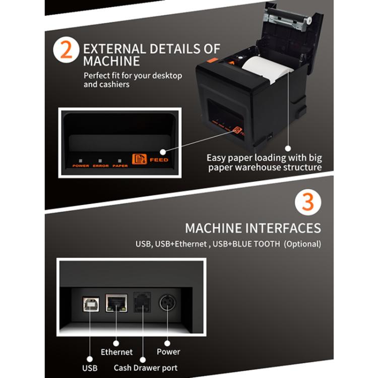 Stampante termica per ricevute da 80 mm con taglierina automatica USB Bluetooth ZJ-8360-L, ZJ-8360-L USB Bluetoot, ZJ-8360-L USB Bluetooth