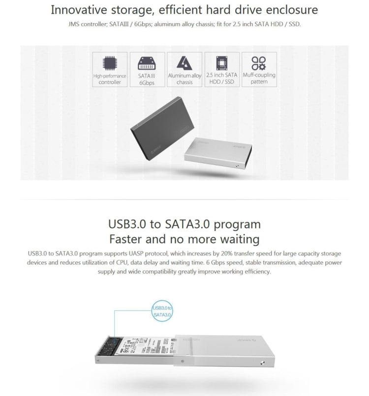 ORICO 2518S3 Custodia per disco rigido esterno USB 3.0 per HDD/SSD SATA da 7 mm e 9,5 mm da 2,5 pollici