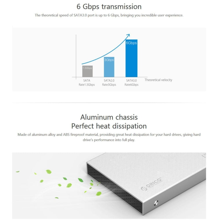 ORICO 2518S3 Custodia per disco rigido esterno USB 3.0 per HDD/SSD SATA da 7 mm e 9,5 mm da 2,5 pollici