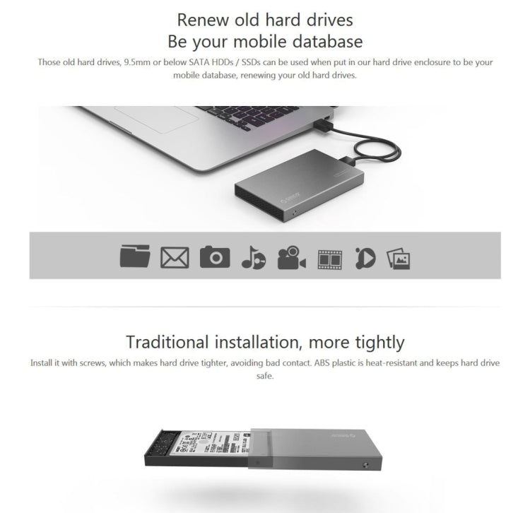 ORICO 2518S3 Custodia per disco rigido esterno USB 3.0 per HDD/SSD SATA da 7 mm e 9,5 mm da 2,5 pollici