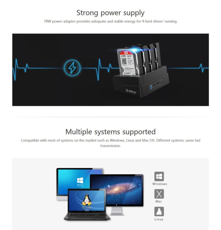 ORICO Docking Station 4 Bay USB 3.0 per HDD/SSD SATA 2,5" e 3,5"