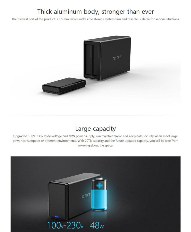 ORICO NS200-C3 Custodia per disco rigido esterno da USB-C/Type-C 3.1 a SATA a 2 alloggiamenti per disco rigido Dock per disco rigido SATA da 3,5 pollici, supporto protocollo UASP, USB 3.1 Type-C to SATA