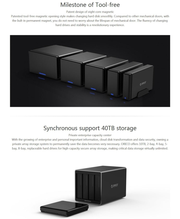 ORICO NS400-C3 Custodia per disco rigido esterno da USB-C/Type-C 3.1 a SATA a 4 alloggiamenti per disco rigido per HDD SATA da 3,5 pollici, supporto protocollo UASP, USB 3.1 Type-C to SATA