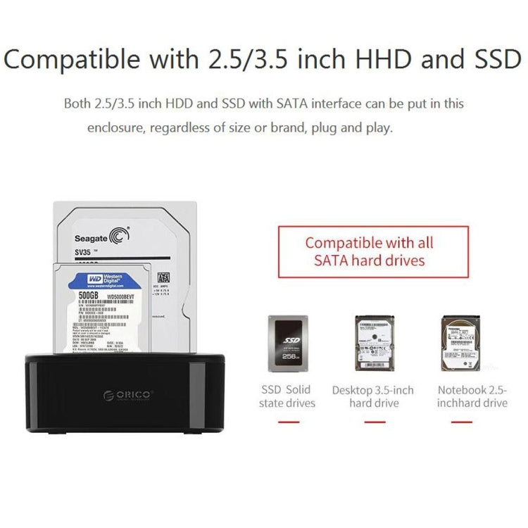 ORICO 6228US3-C 1 a 1 Clone 2 Bay USB 3.0 Tipo B a SATA Dock per disco rigido di archiviazione esterna per HDD/SSD SATA da 2,5 pollici/3,5 pollici, 1 to 1 Clone 2 Bays with Copy