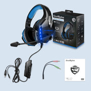 Soulbytes S11 USB + 3,5 mm Cuffie da gioco con luce LED regolabile a 4 pin con microfono, S11(Blue), S11(Red)