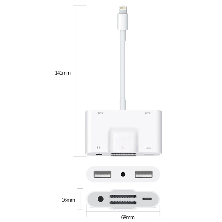 NK-1042 6 in 1 8 pin maschio a doppia USB + doppia scheda SD + interfaccia audio da 3,5 mm + interfaccia di ricarica a 8 pin adattatore per fotocamera con porta femmina