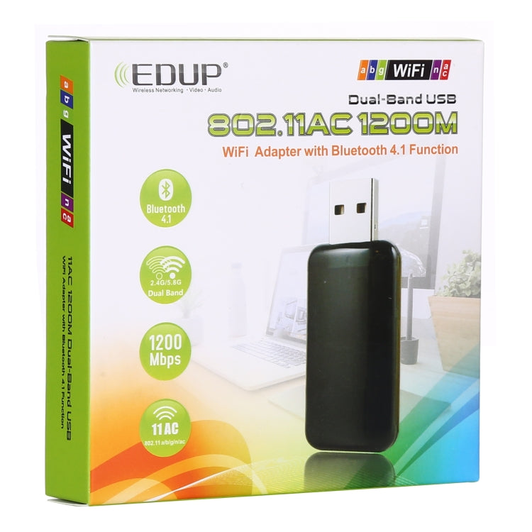 EDUP EP-AC1681 Scheda di rete esterna adattatore WiFi USB dual band AC1200Mbps 2,4 GHz e 5,8 GHz 2 in 1 con funzione Bluetooth 4.1, EP-AC1681