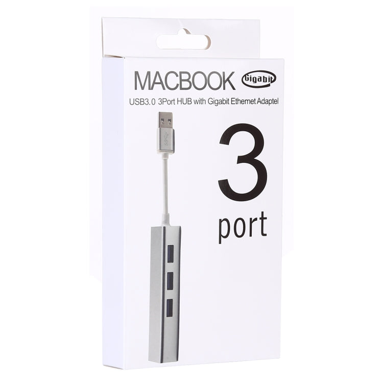 Guscio in alluminio 3 porte USB 3.0 HUB + adattatore Gigabit Ethernet USB 3.0, USB 3.0 1000Mbps