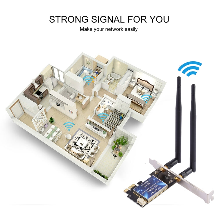 EDUP EP-9620 Adattatore WiFi 2 in 1 AC1200Mbps 2,4 GHz e 5,8 GHz Dual Band PCI-E 2 antenne Scheda di rete esterna + Bluetooth, EP-9620 1200Mbps (2 in 1)