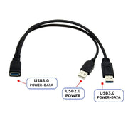 Cavo USB 3.0 femmina 2 in 1 a USB 2.0 + USB 3.0 maschio per computer/laptop, lunghezza: 29 cm, USB 3.0 AF to USB 2.0 AM + USB 3.0 AM