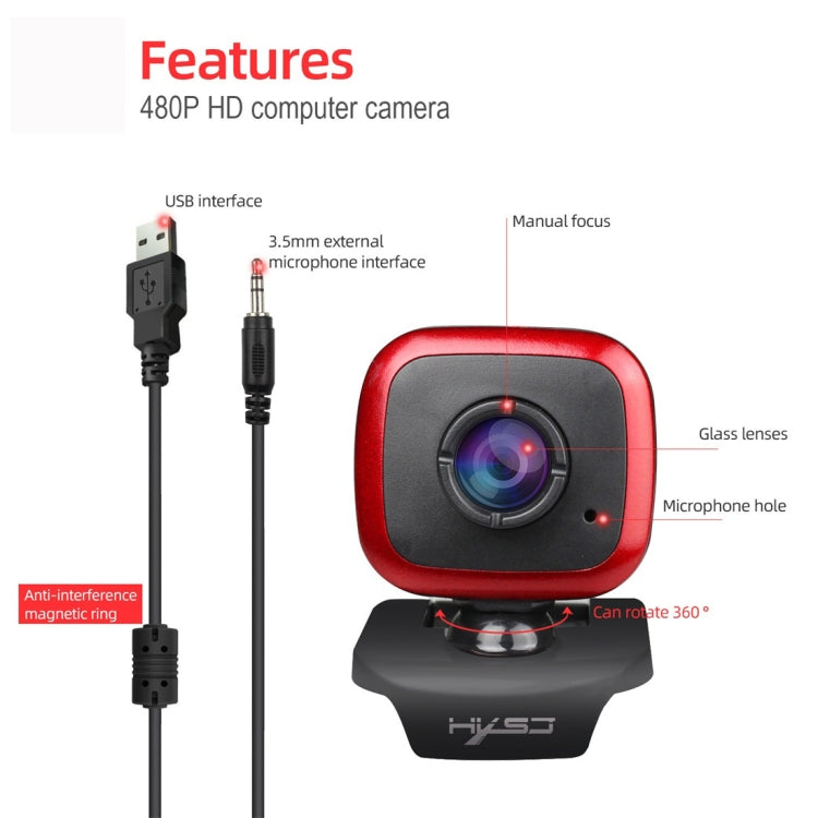 HXSJ A849 Webcam per PC con videocamera HD regolabile a 360 gradi 480P con microfono