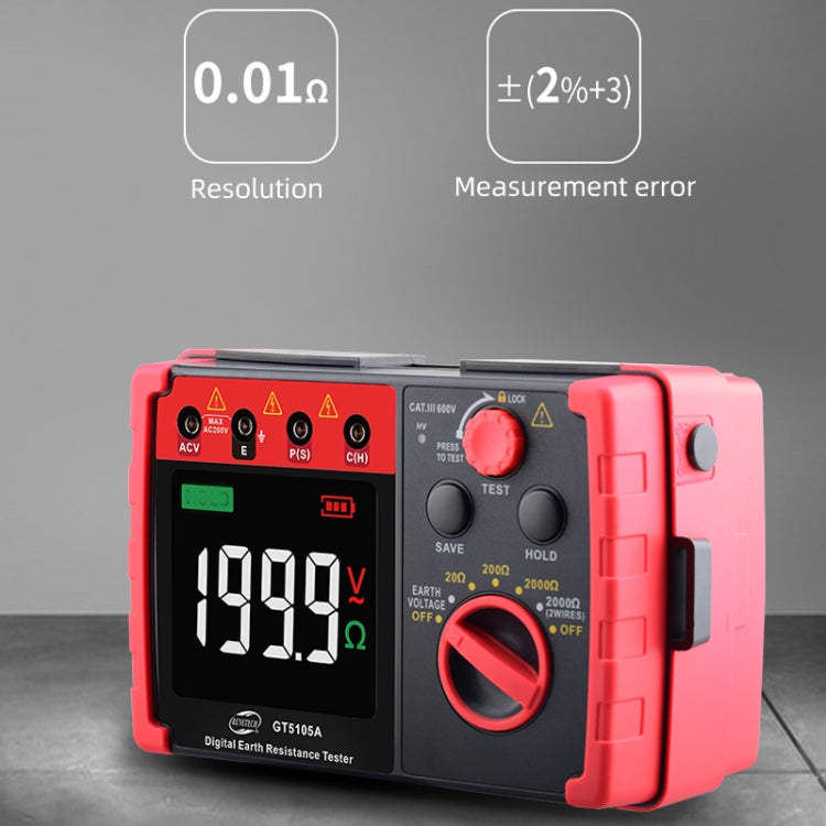 BENETECH GT5105A Tester di resistenza digitale LCD professionale Tester di tensione di resistenza di terra Megger Megger, GT5105A Earth Ground Resistance Voltage Tester