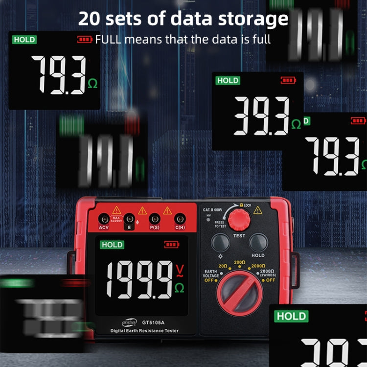 BENETECH GT5105A Tester di resistenza digitale LCD professionale Tester di tensione di resistenza di terra Megger Megger, GT5105A Earth Ground Resistance Voltage Tester