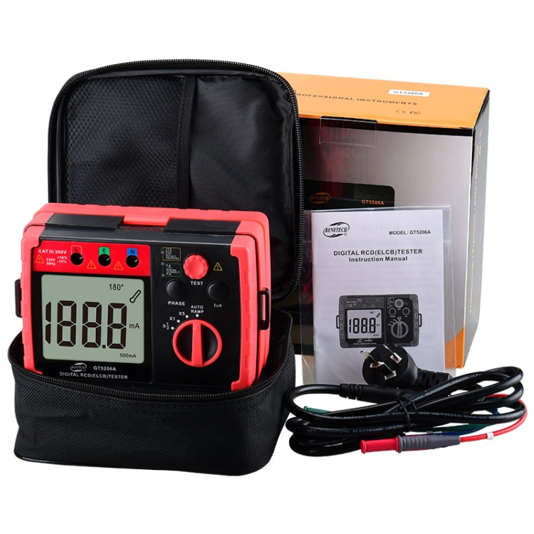 Tester per interruttori di protezione dalle perdite digitali professionali LCD BENETECH GT5206A, GT5206A Leakage Protector Switch Tester