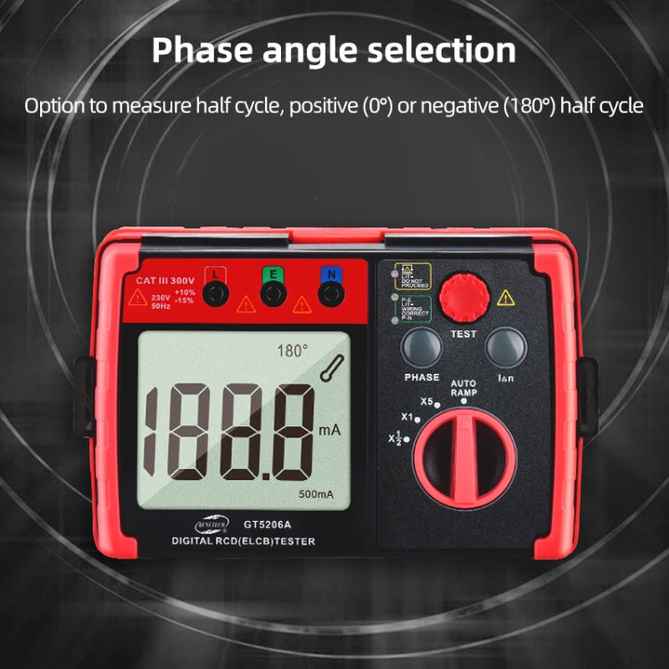 Tester per interruttori di protezione dalle perdite digitali professionali LCD BENETECH GT5206A, GT5206A Leakage Protector Switch Tester