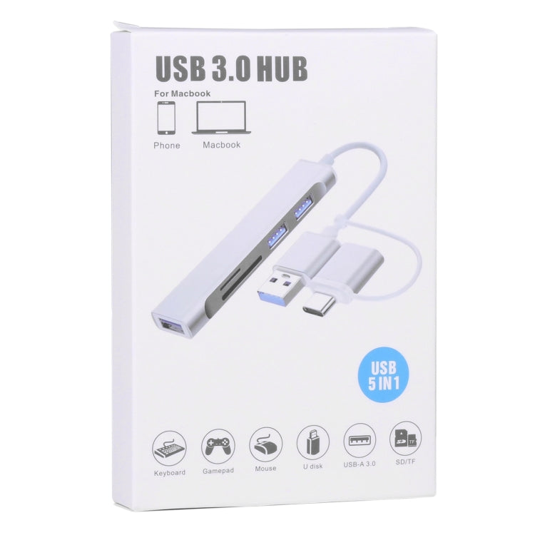 Adattatore HUB USB 3.0 e Type-C 5 in 1 con slot SD e micro SD