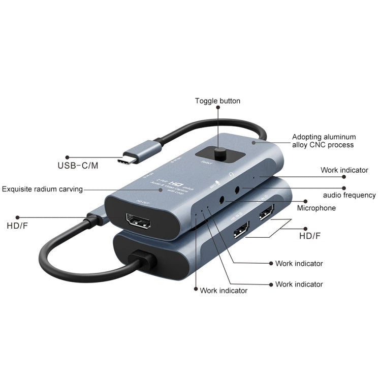 Z54A HDMI Output + 2 HDMI Input + Microphone + Audio to Type-C Video Capture Switch with Loop, Z54A