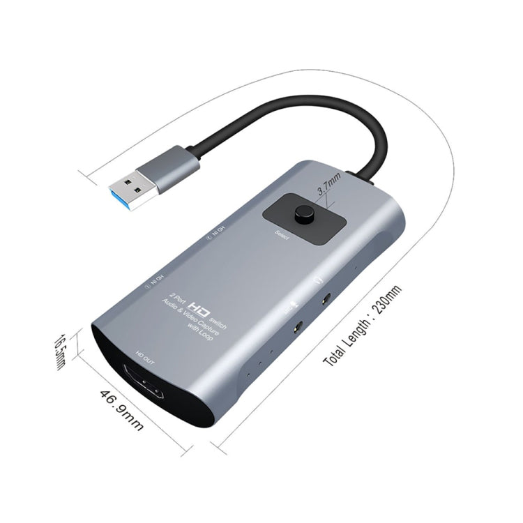 Uscita HDMI Z54 + 2 ingressi HDMI + microfono + commutatore di acquisizione audio video da audio a USB 3.0 con loop, Z54