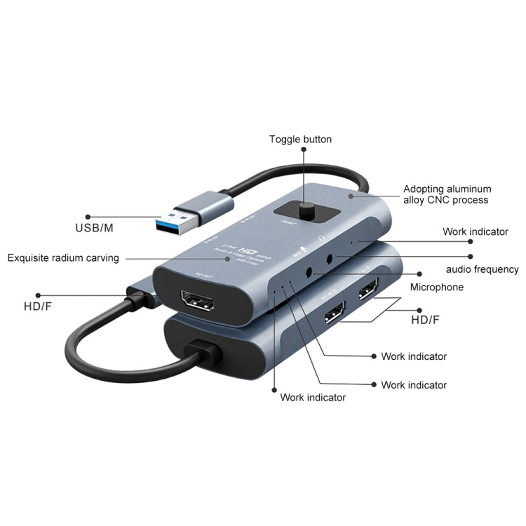 Uscita HDMI Z54 + 2 ingressi HDMI + microfono + commutatore di acquisizione audio video da audio a USB 3.0 con loop, Z54