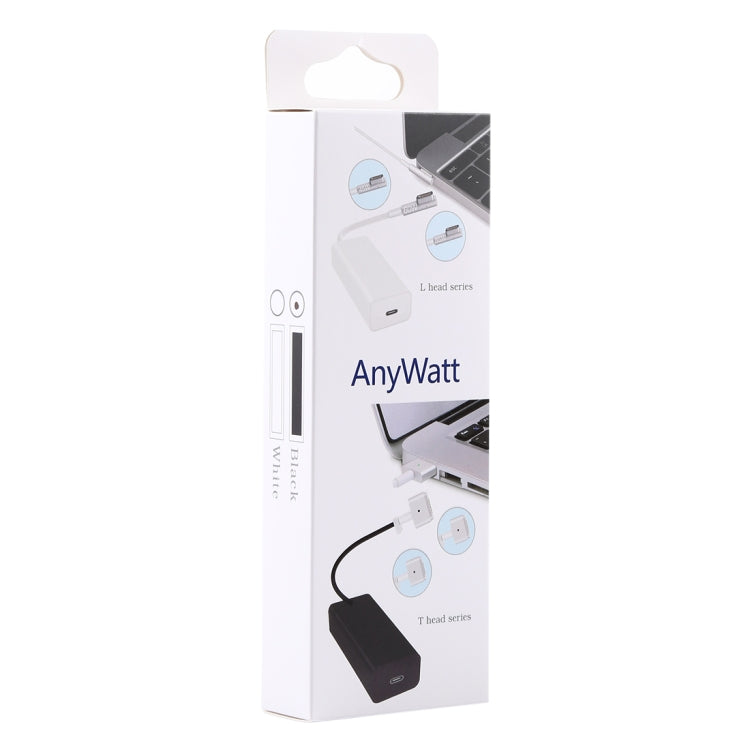 AnyWatt Convertitore adattatore di carica serie USB-C/Type-C femmina a 5 pin MagSafe 1 maschio serie L Head per MacBook, 85W Black, 85W White