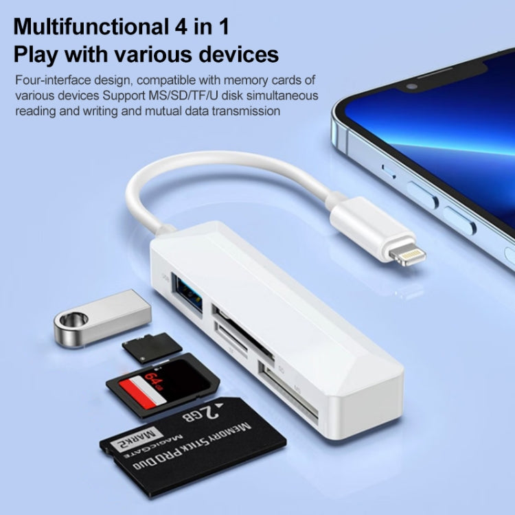 Lettore di schede multifunzione 4 in 1 MS + SD + TF + USB 2.0 per dispositivi a 8 pin, 8 Pin