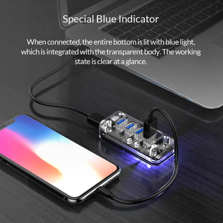 ORICO F4U 4 porte USB 3.0 HUB desktop a trasmissione veloce da 5 Gbps con indicatore LED blu, 4 Ports