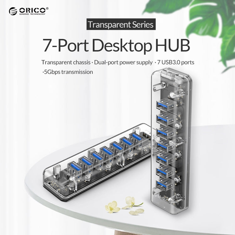 ORICO F7U 7 porte USB 3.0 HUB desktop a trasmissione veloce da 5 Gbps con indicatore LED blu, 7 Ports