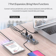 ORICO F7U 7 porte USB 3.0 HUB desktop a trasmissione veloce da 5 Gbps con indicatore LED blu, 7 Ports