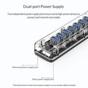 ORICO F7U 7 porte USB 3.0 HUB desktop a trasmissione veloce da 5 Gbps con indicatore LED blu, 7 Ports