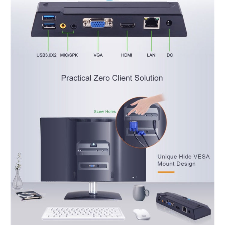 Mini PC Zero Client R1, CORTEX QUAD A9 Quad Core fino a 1,6 GHz, RAM: 1 GB, ROM: 8 GB, supporto HDMI, VGA, RJ45, SPK, Wired Version