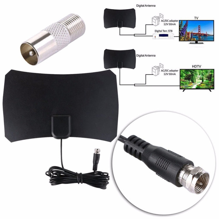 Antenna HDTV digitale per interni ad alto guadagno con portata di 50 miglia, 25 dBi, con cavo coassiale da 3 m, 50 Miles 25dBi Black